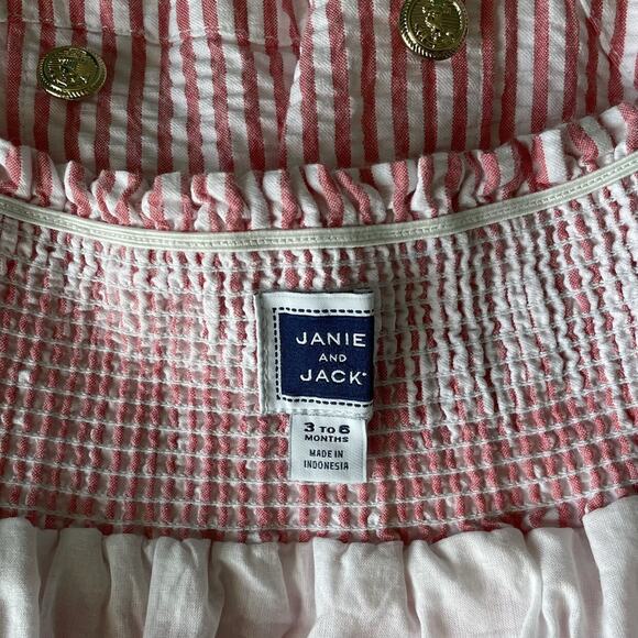 Janie And Jack Nautical Seersucker Smocked Striped Halter Sundress Size 3-6M - Picture 6 of 10
